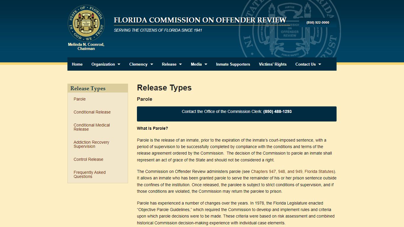 Parole - Release Types - Florida Commission on Offender Review